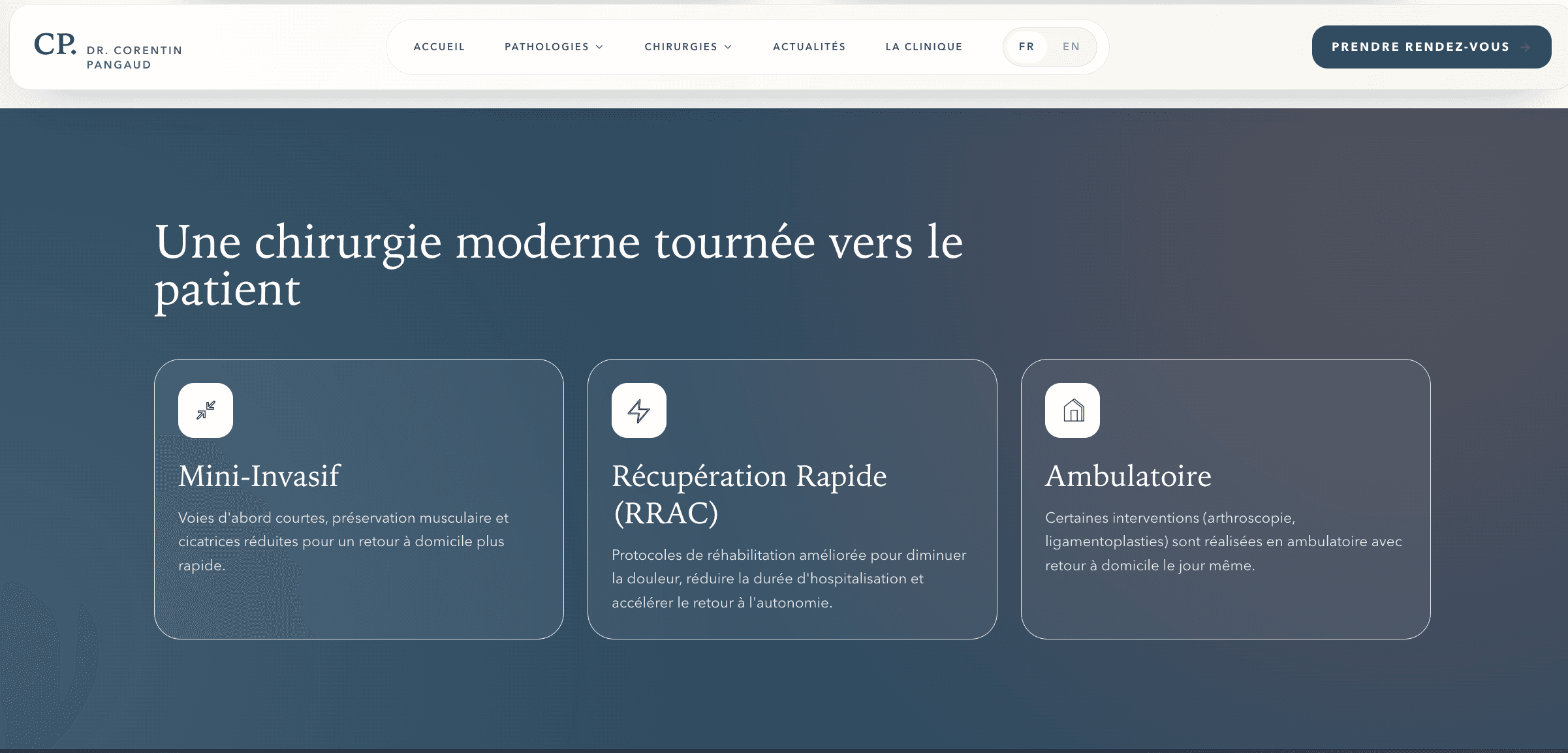 Site internet chirurgien orthopédique - approche mini-invasive et récupération rapide