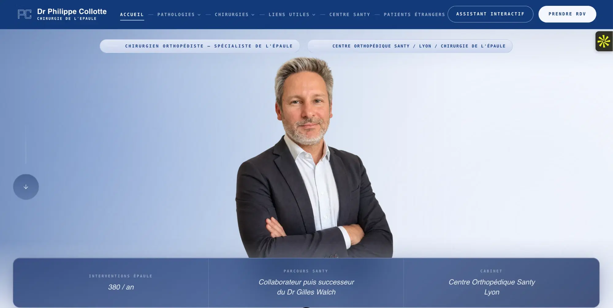 Page d’accueil du site internet du Dr Philippe Collotte, chirurgien de l’épaule à Lyon